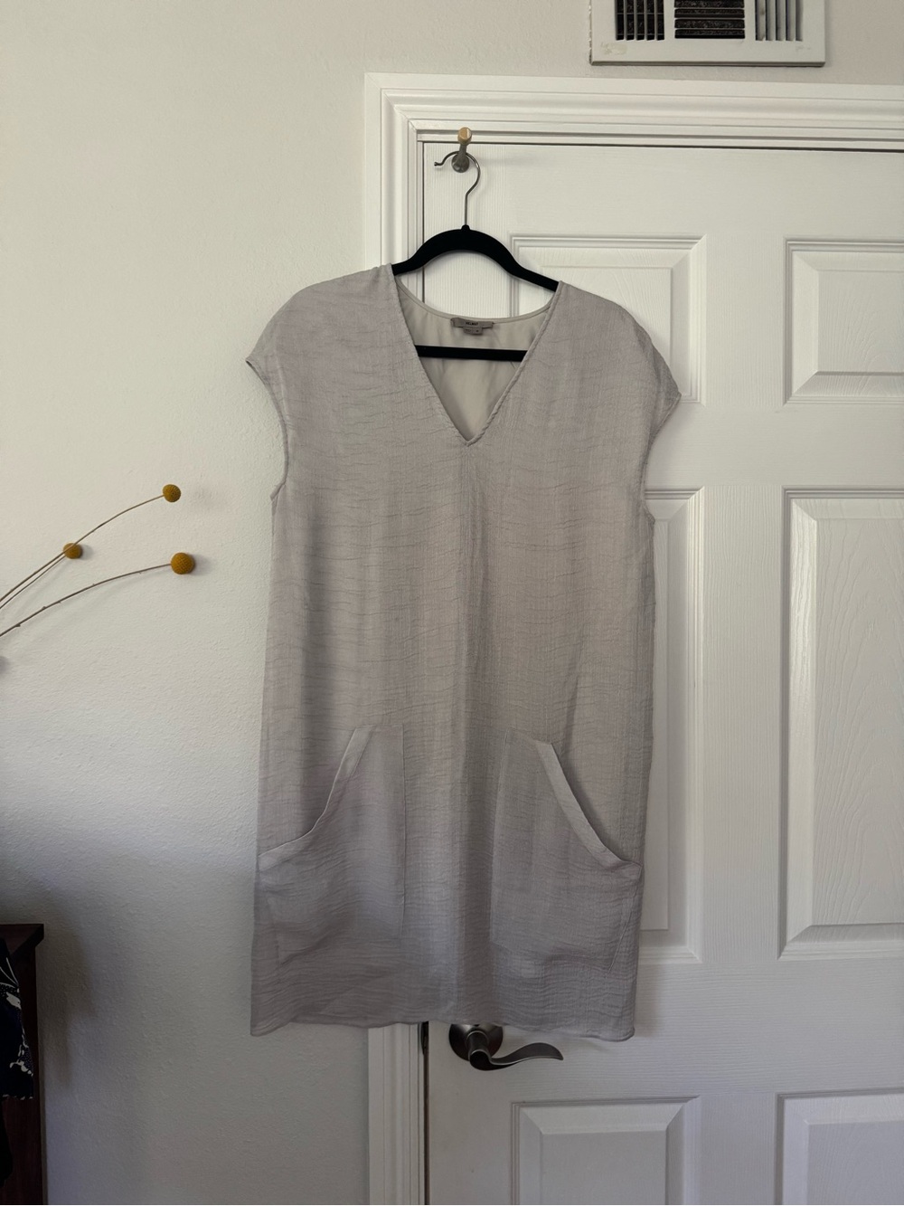 Helmut Lang Light Gray V-Neck Cap Sleeve Tunic Top
